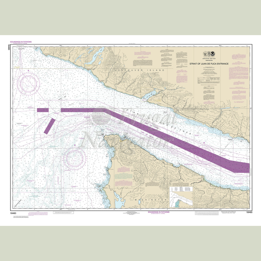 Archival NOAA nautical chart Stait – of Juan de Fuca Entrance.