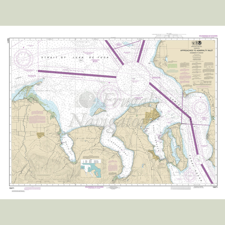 Archival NOAA nautical chart Approaches – to Admirally Inlet Dungeness to Oak Bay.