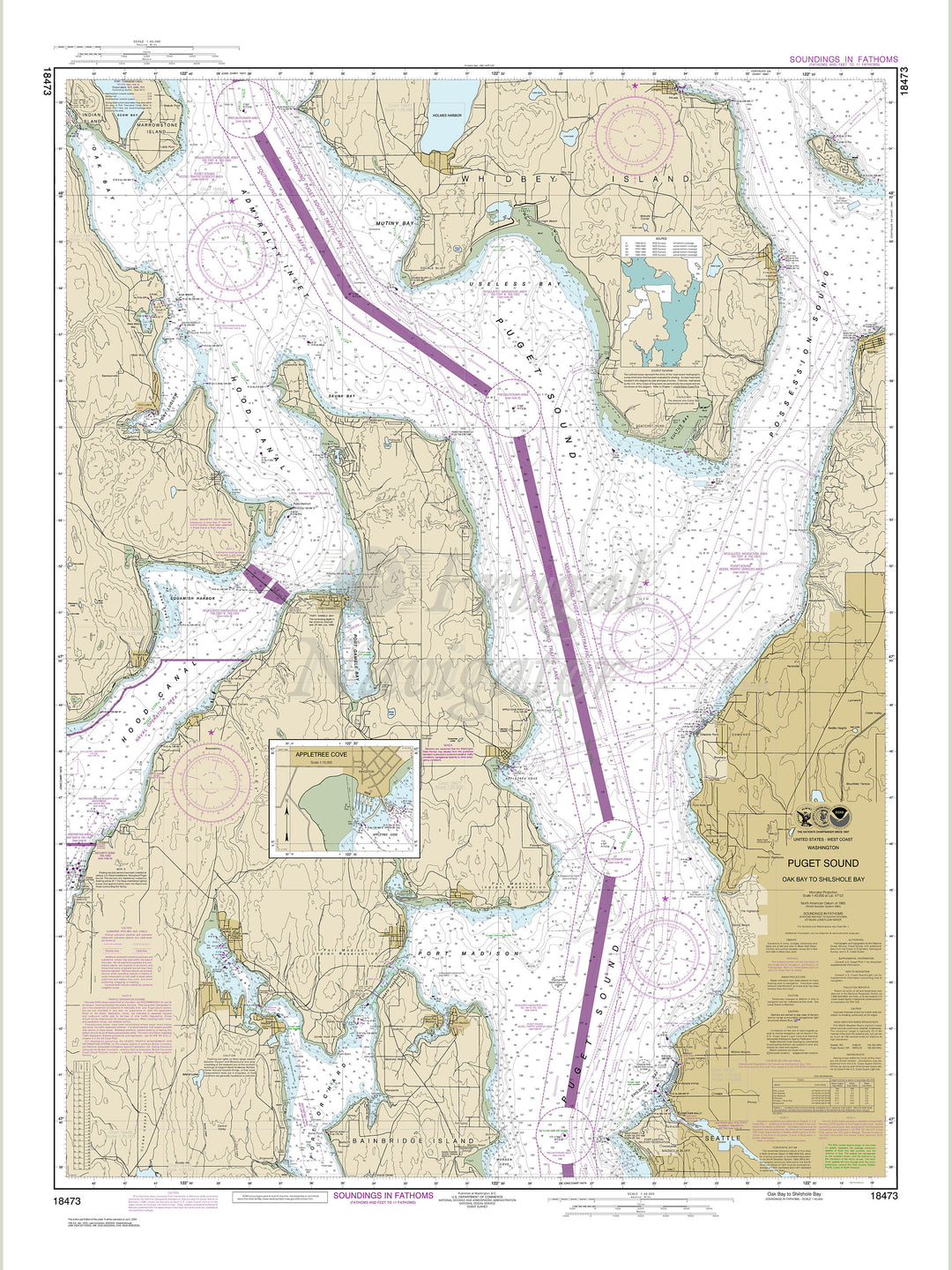 Archival NOAA nautical chart Puget – Sound-Oak Bay to Shilshole Bay.