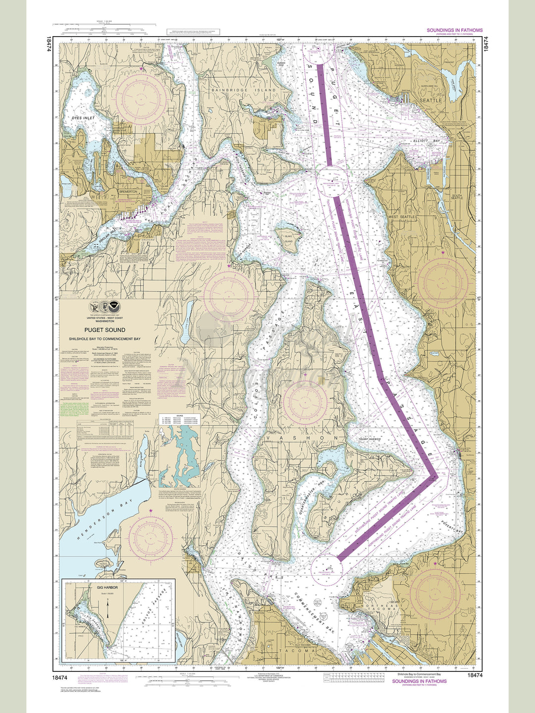 Archival NOAA nautical chart Puget – Sound-Shilshole Bay to Commencement Bay.