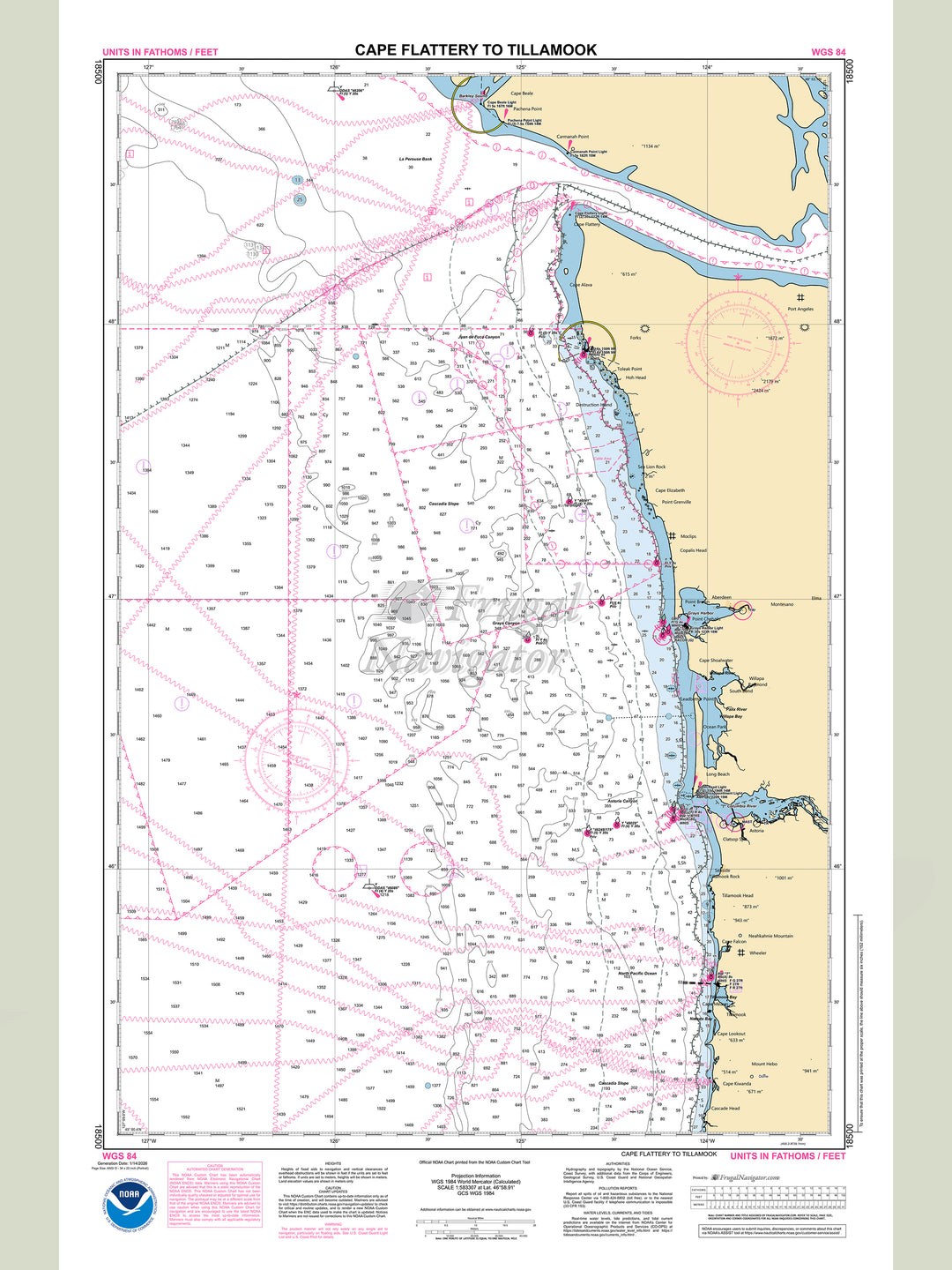 Official NOAA nautical chart 18500 – Cape Flattery to Tillamook.
