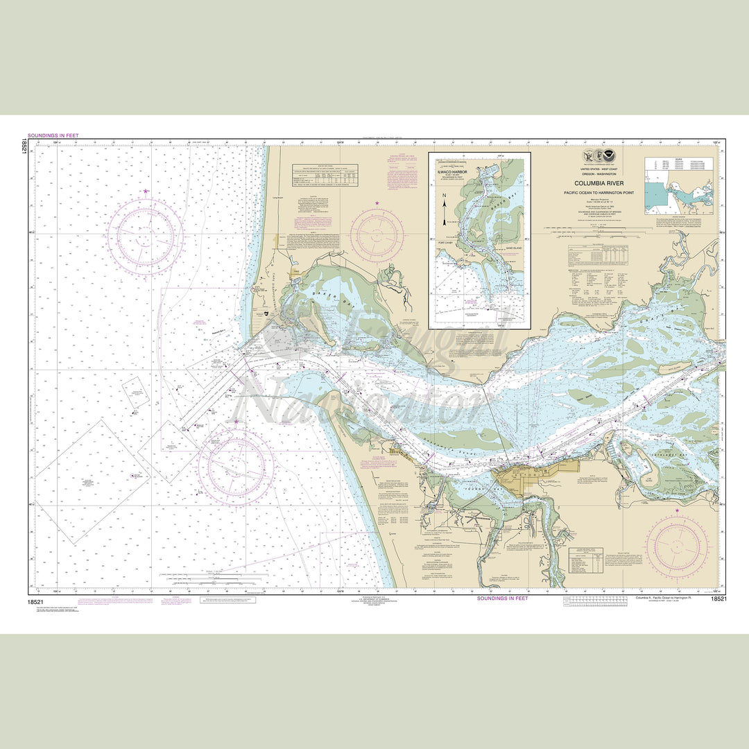 Archival NOAA nautical chart Columbia – River Pacific Ocean to Harrington Point;Ilwaco Harbor.