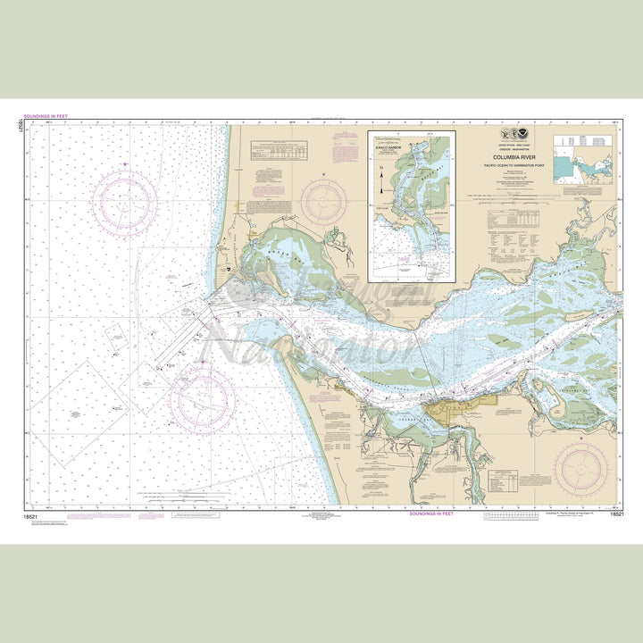 Archival NOAA nautical chart Columbia – River Pacific Ocean to Harrington Point;Ilwaco Harbor.