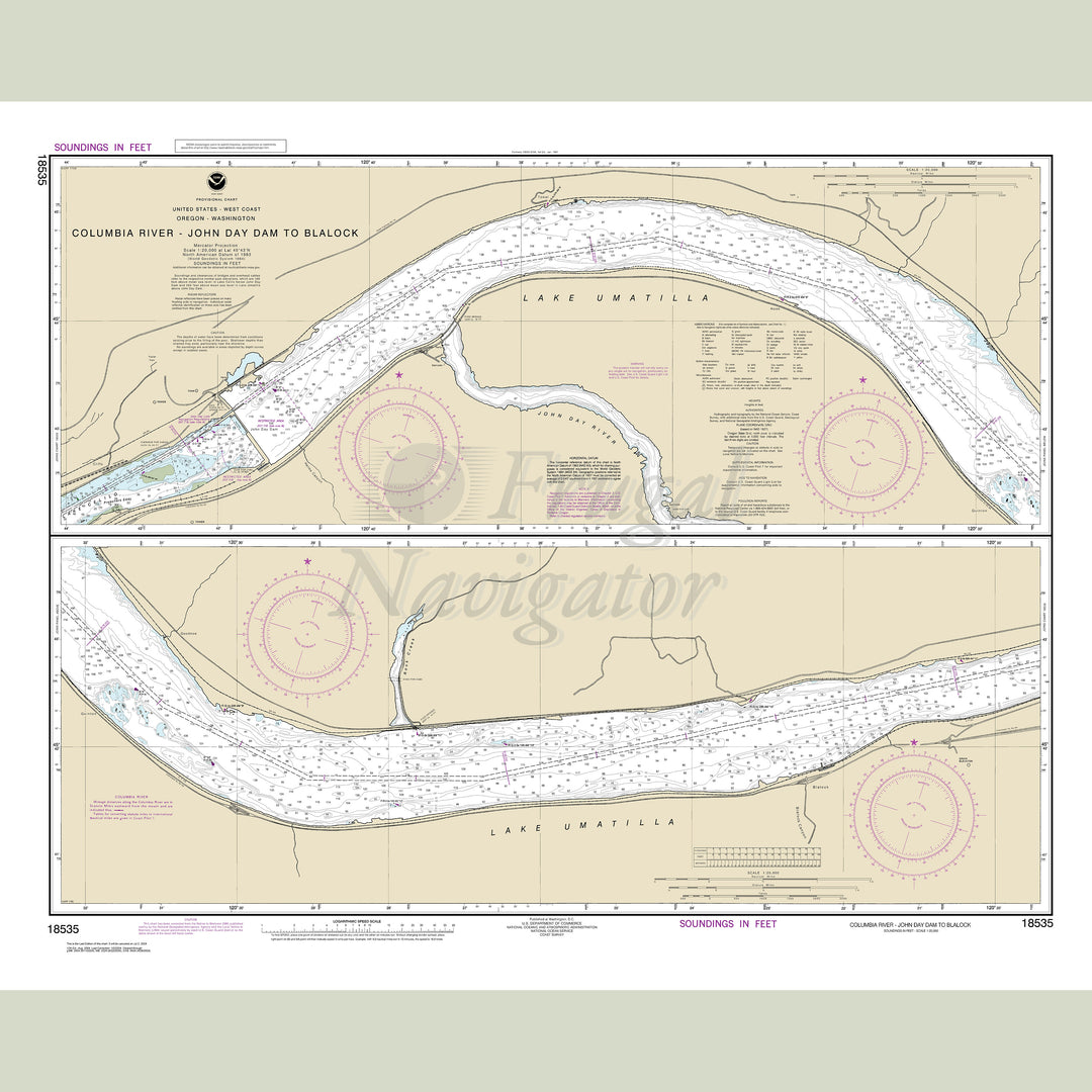 Archival NOAA nautical chart Columbia – River John Day Dam to Blalock.