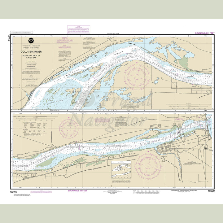 Archival NOAA nautical chart Columbia – River Blalock Islands to McNary Dam.
