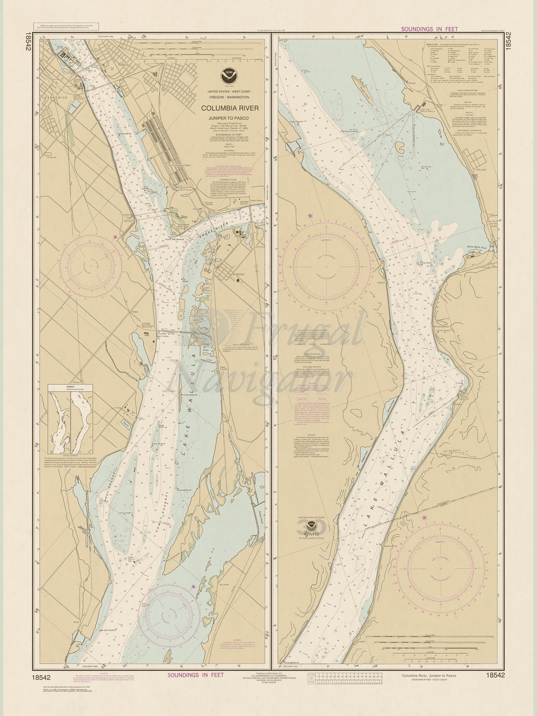 Archival NOAA nautical chart Columbia – River Juniper to Pasco.