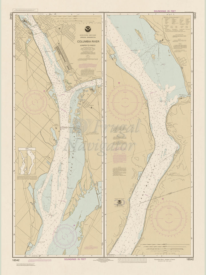 Archival NOAA nautical chart Columbia – River Juniper to Pasco.
