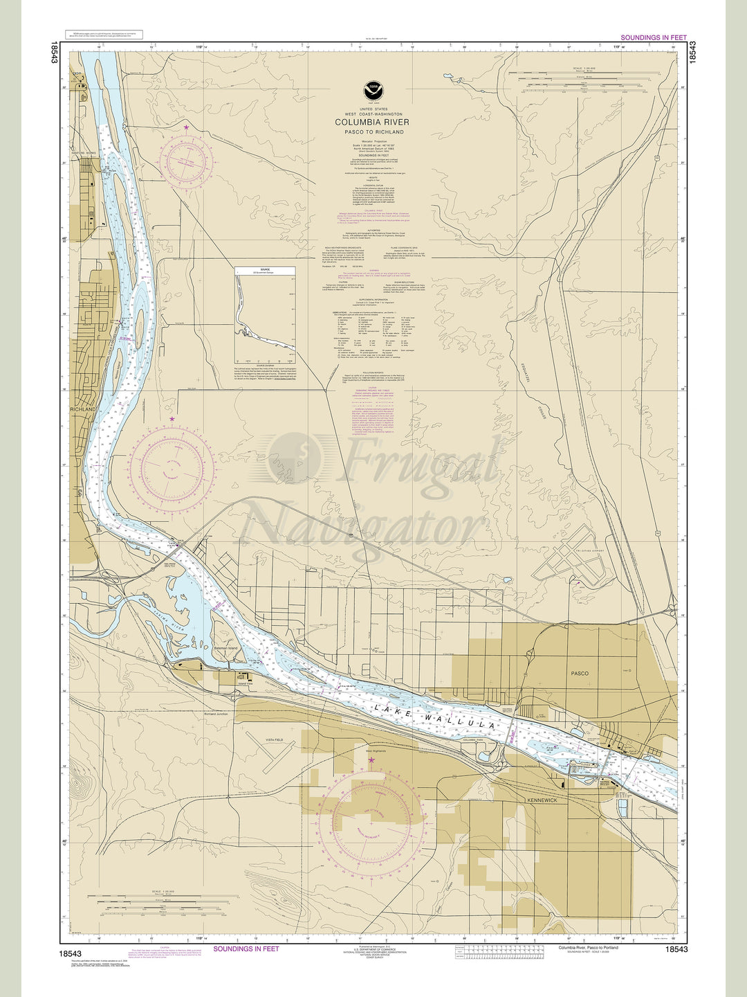 Archival NOAA nautical chart Columbia – River Pasco to Richland.