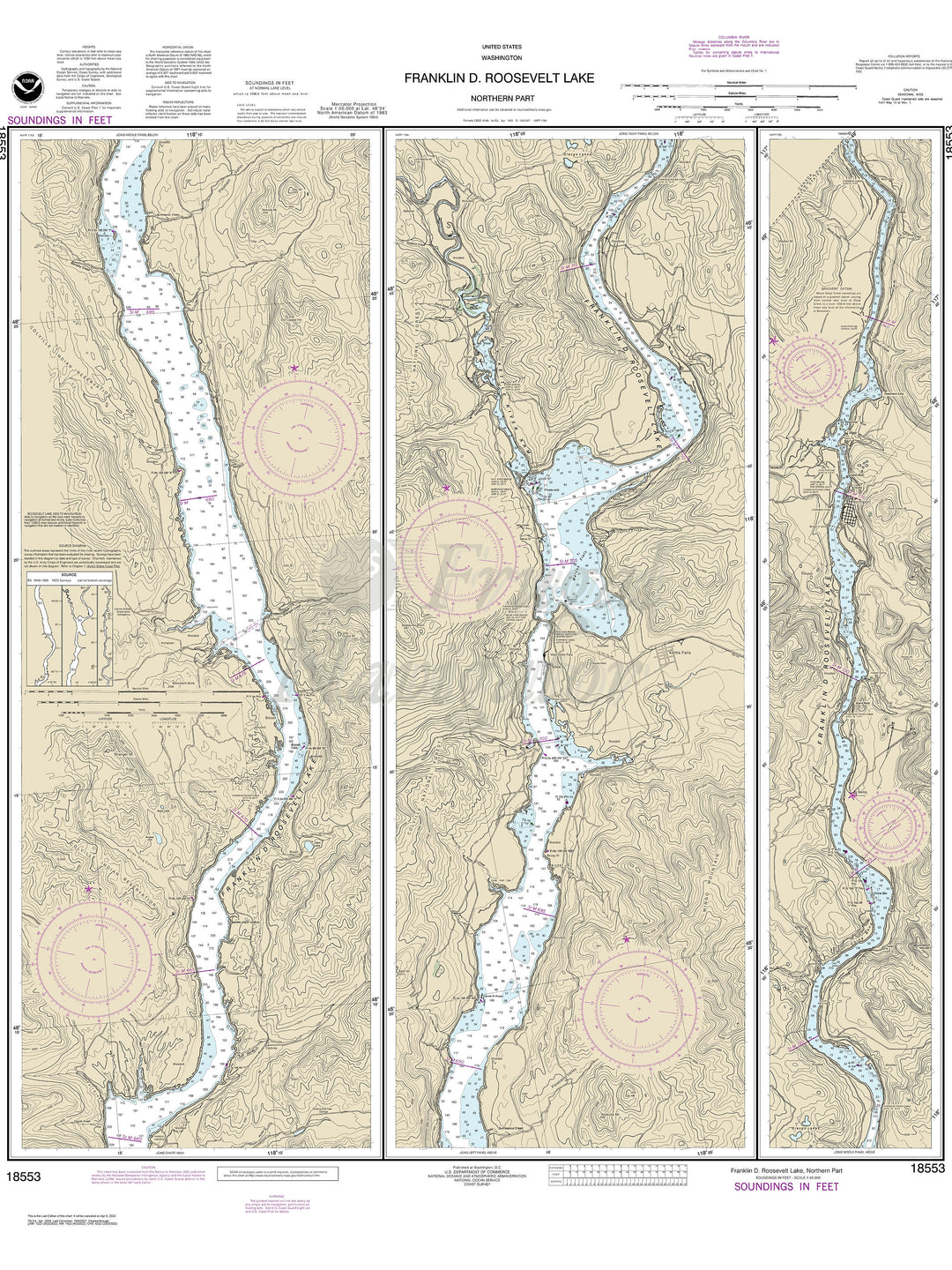 Archival NOAA nautical chart FRANKLIN – D. ROOSEVELT LAKE Northern part.