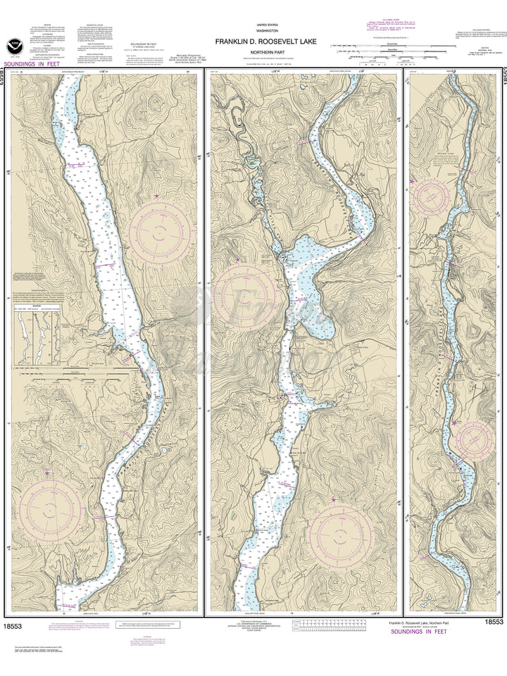 Archival NOAA nautical chart FRANKLIN – D. ROOSEVELT LAKE Northern part.