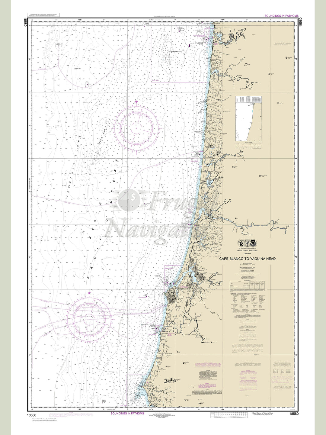 Archival NOAA nautical chart Cape – Blanco to Yaquina Head.