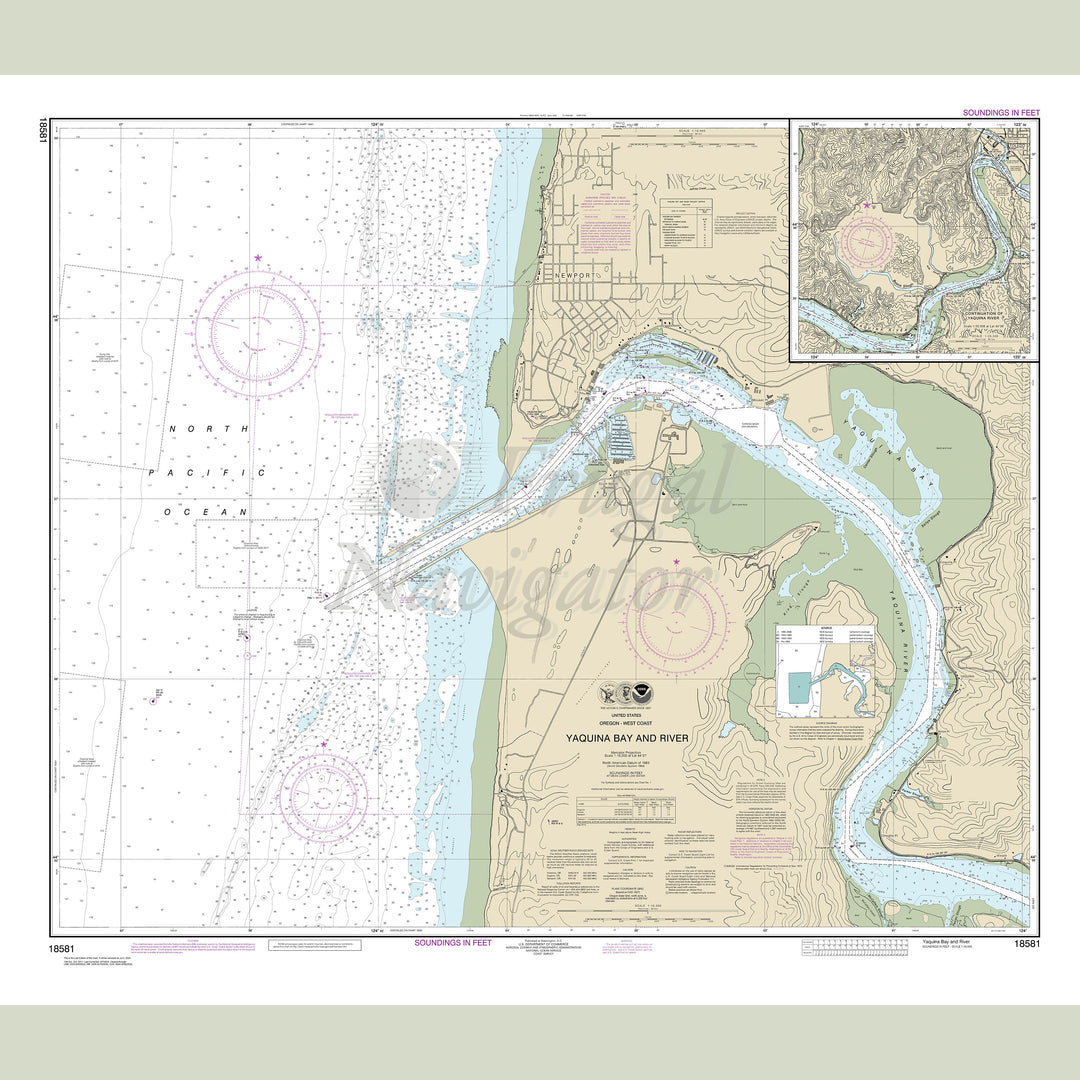 Archival NOAA nautical chart Yaquina – Bay and River;Continuation of Yaquina River.