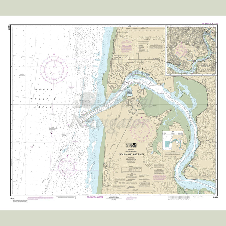 Archival NOAA nautical chart Yaquina – Bay and River;Continuation of Yaquina River.