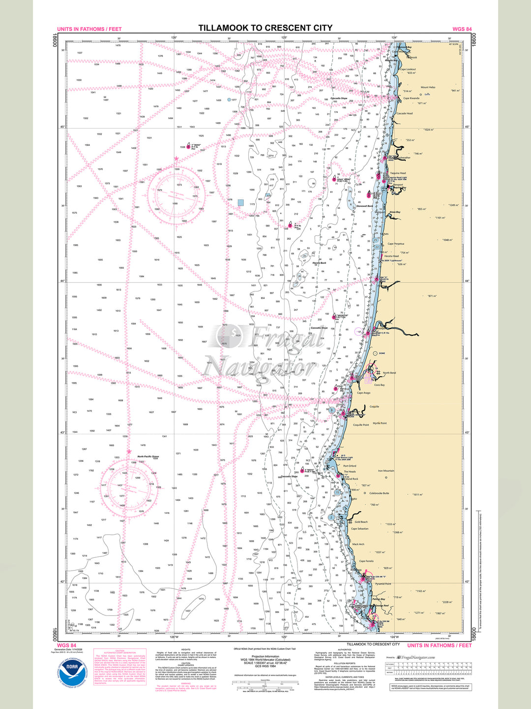 Official NOAA nautical chart 18600 – Tillamook to Crescent City.