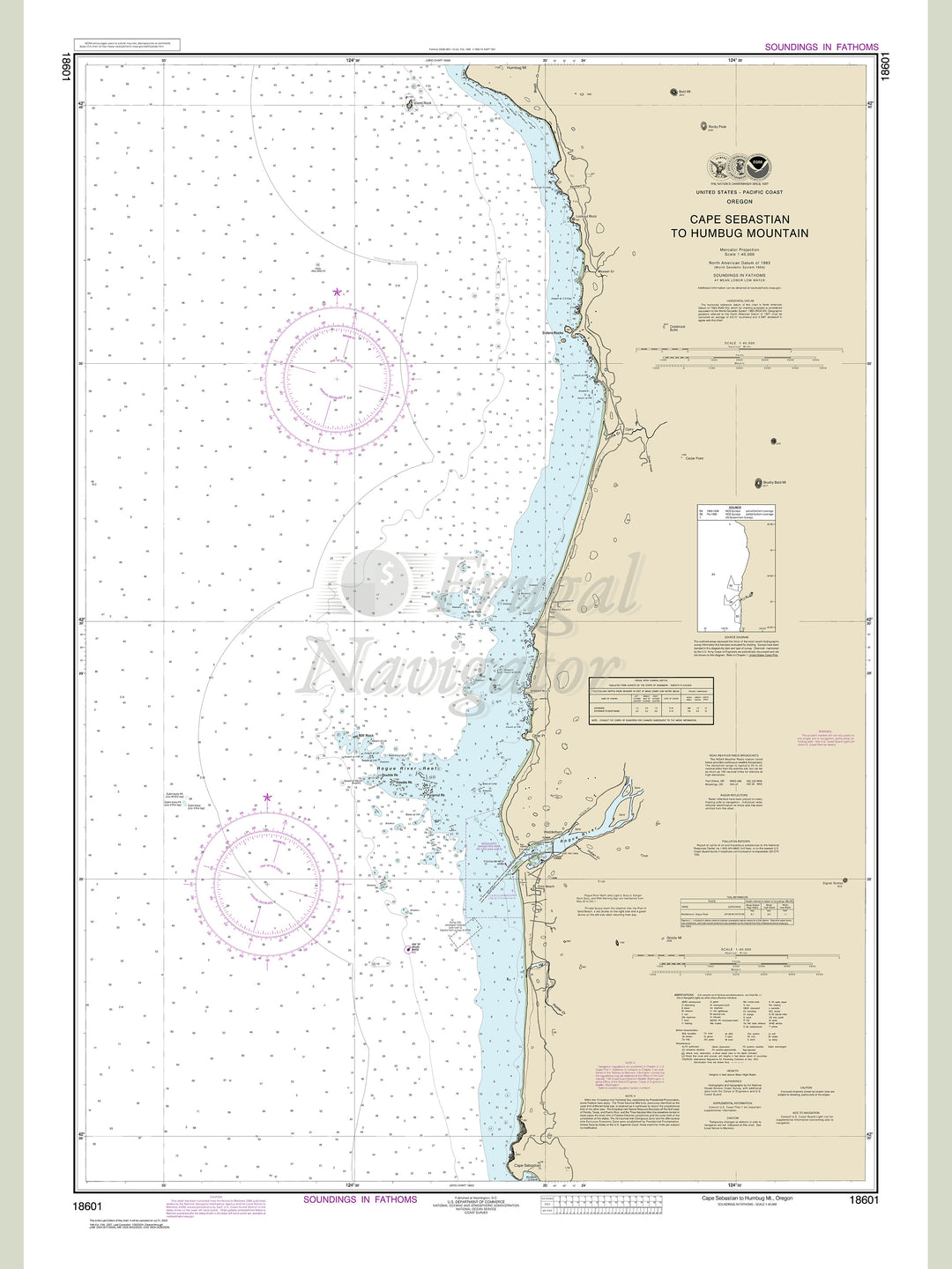 Archival NOAA nautical chart Cape – Sebastian to Humbug Mountain.