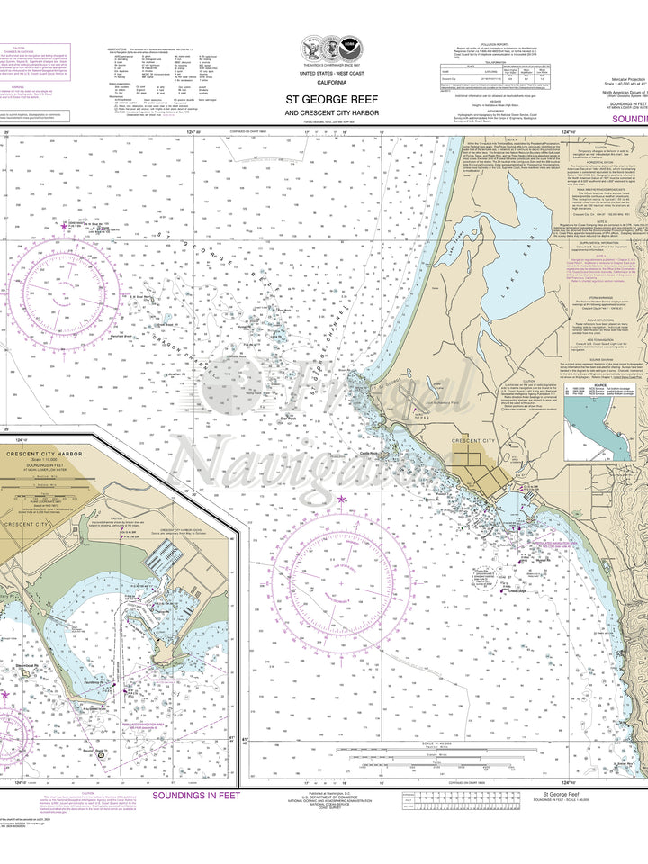 Archival NOAA nautical chart St. – George Reef and Crescent City Harbor;Crescent City Harbor.