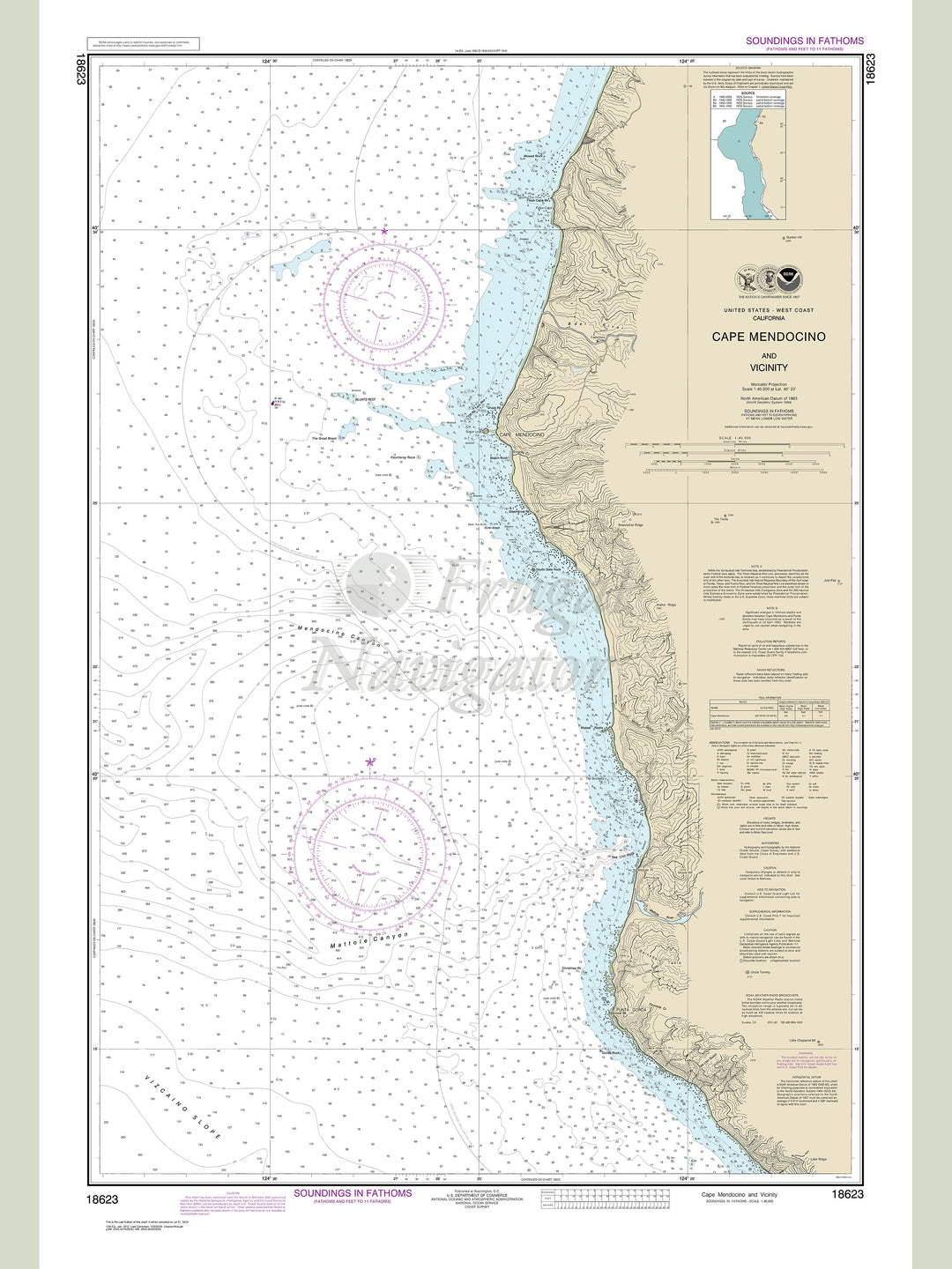 Archival NOAA nautical chart Cape – Mendocino and vicinity.