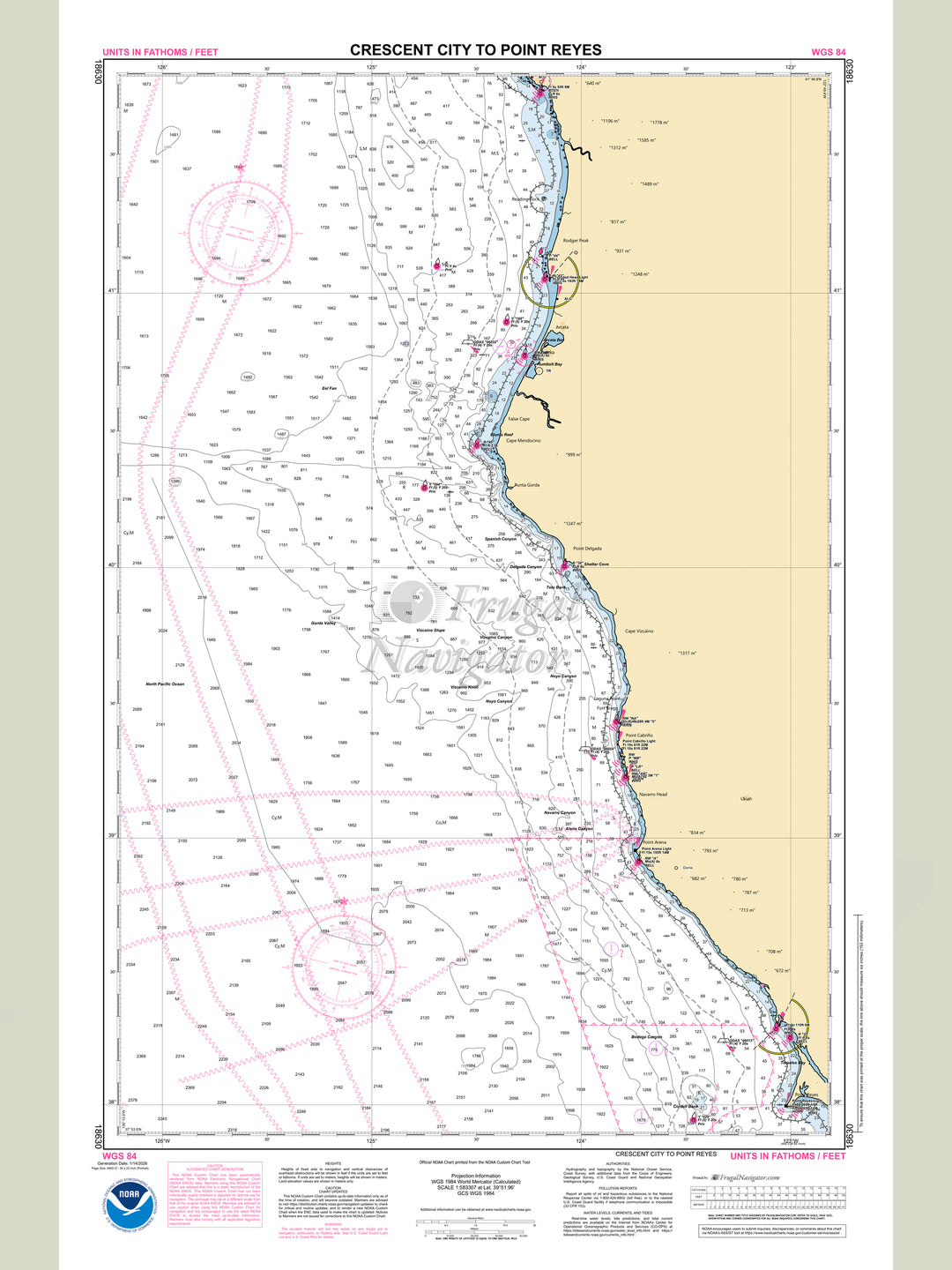 Official NOAA nautical chart 18630 – Crescent City to Point Reyes.