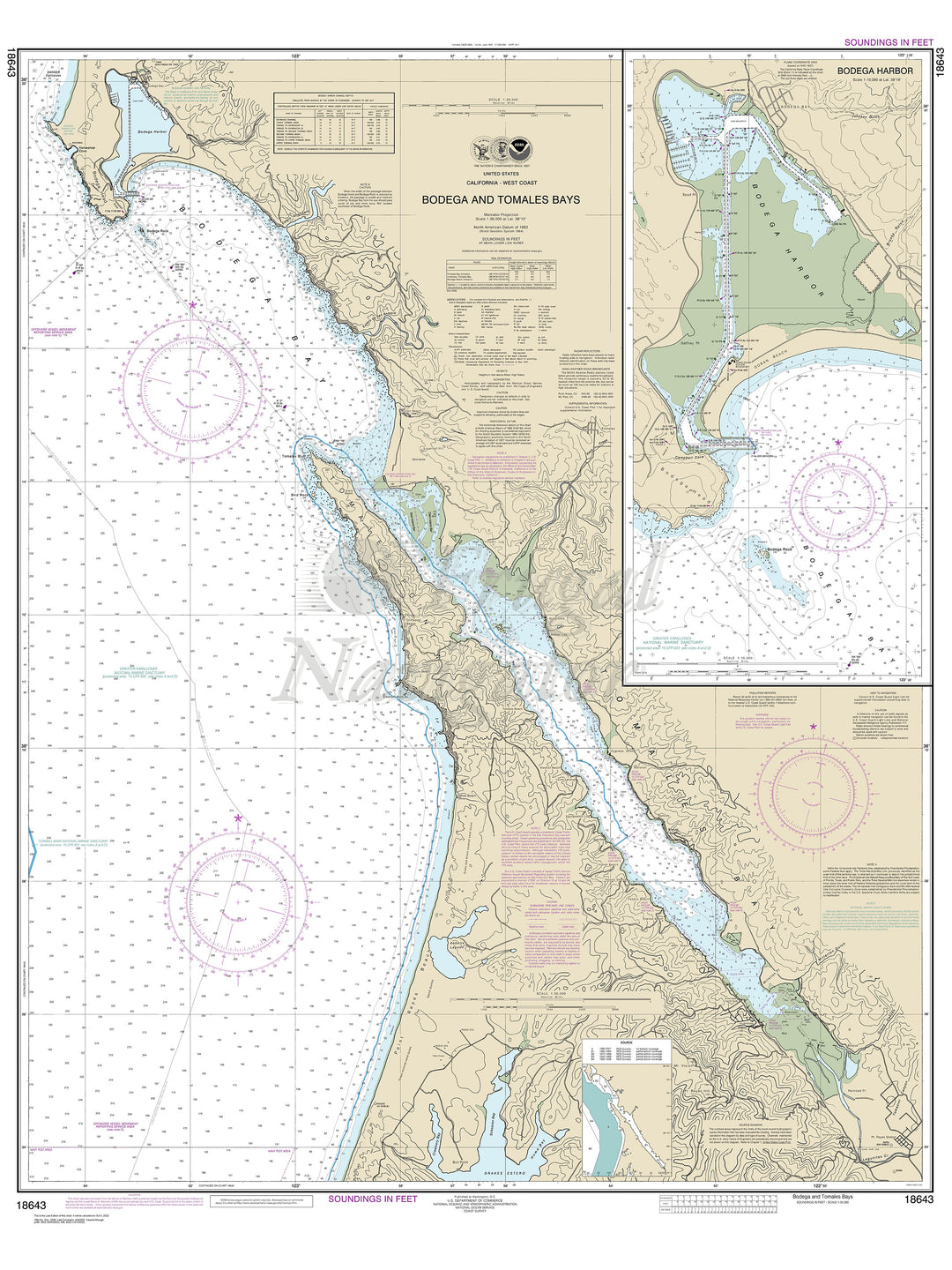 Archival NOAA nautical chart Bodega – and Tomales Bays;Bodega Harbor.