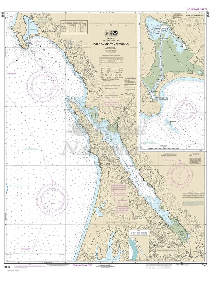 Archival NOAA nautical chart Bodega – and Tomales Bays;Bodega Harbor.