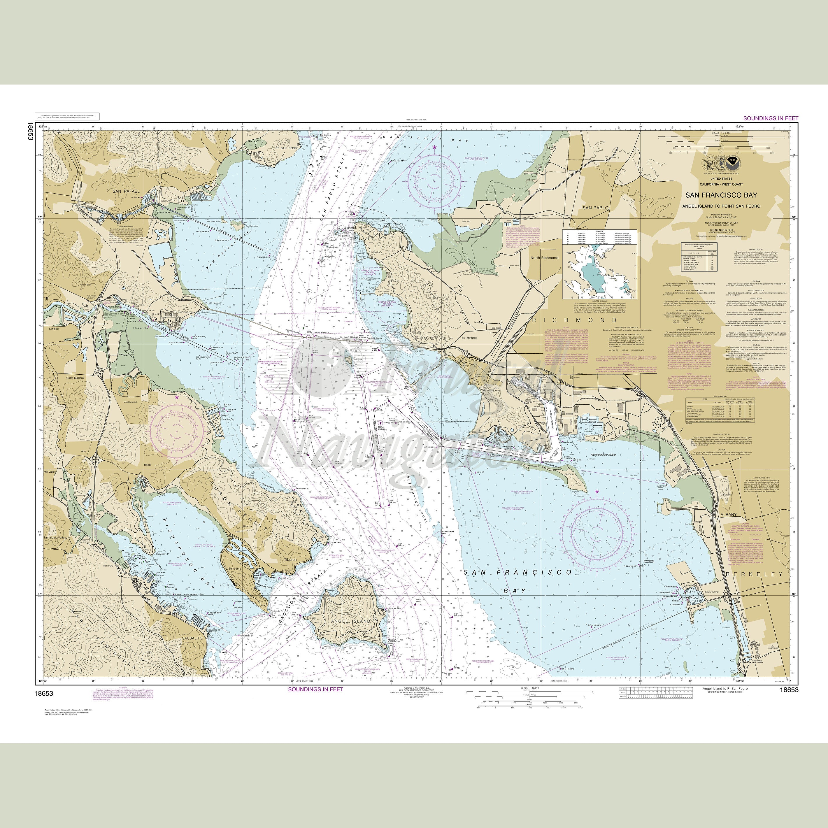 Archival NOAA Chart San – Francisco Bay-Angel Island to Point San Pedro ...
