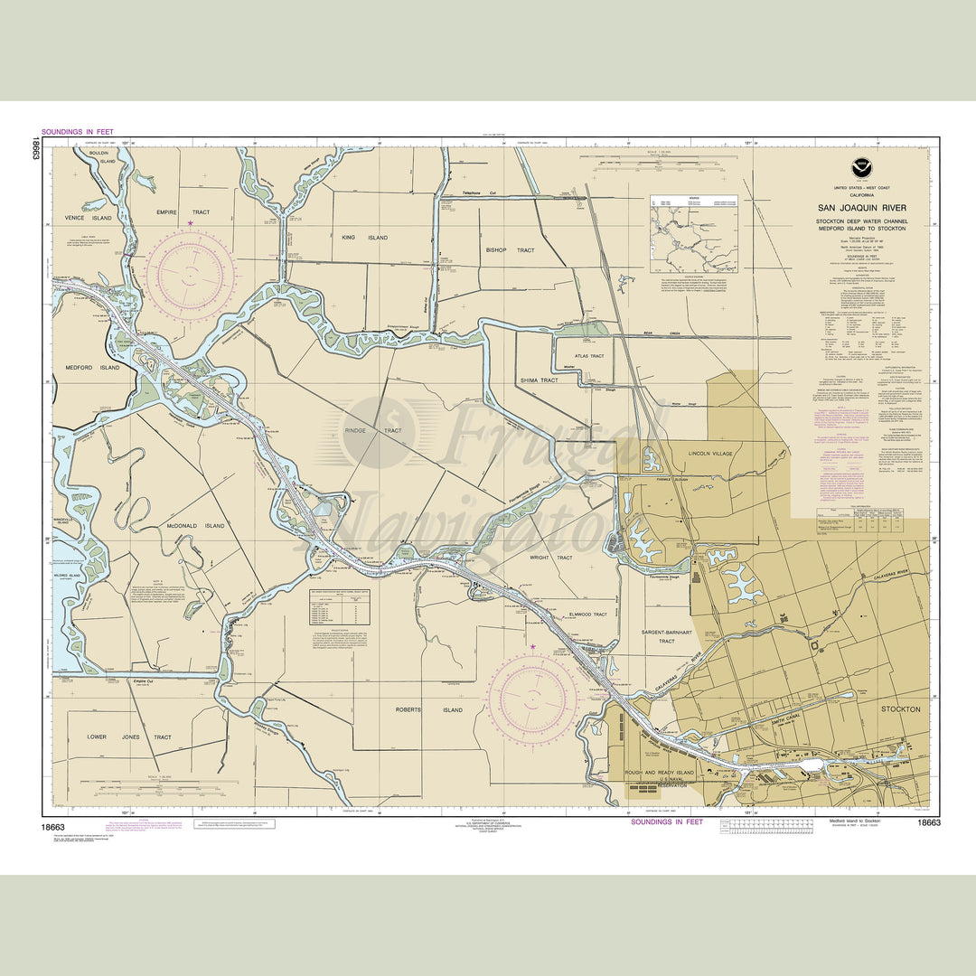 Archival NOAA nautical chart San – Joaquin River Stockton Deep Water Channel Medford Island to Stockton.