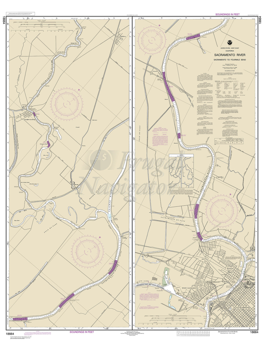 Archival NOAA nautical chart Sacramento – River Sacramento to Fourmile Bend.