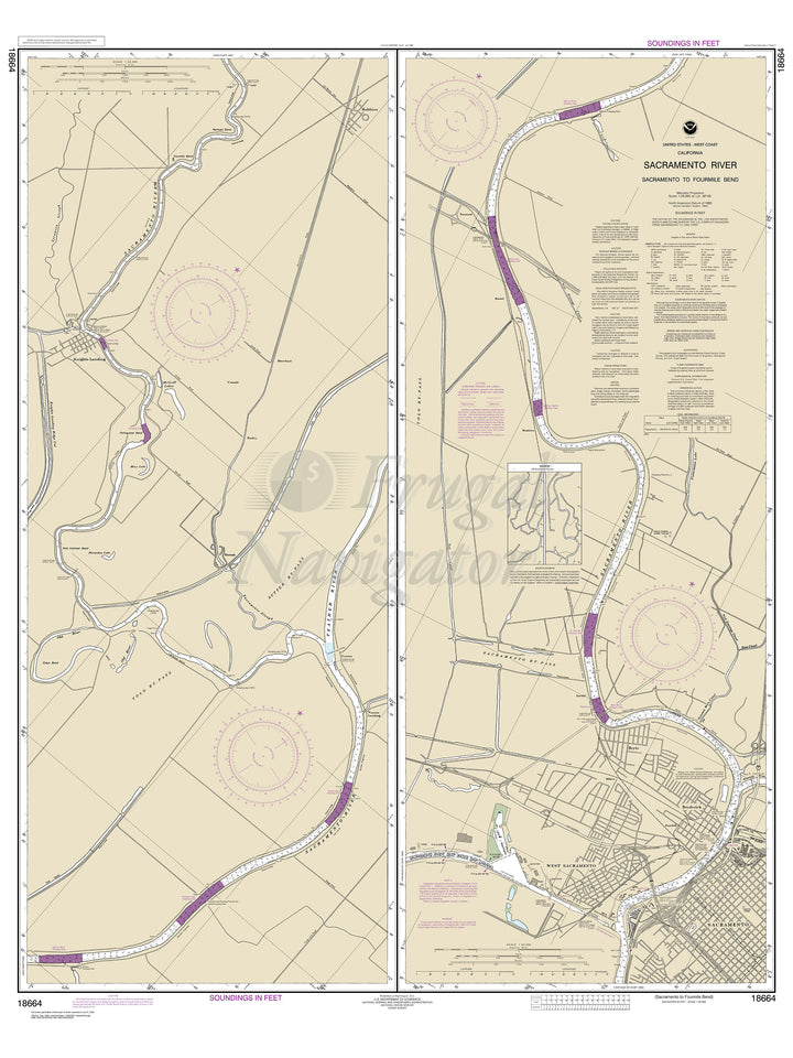 Archival NOAA nautical chart Sacramento – River Sacramento to Fourmile Bend.