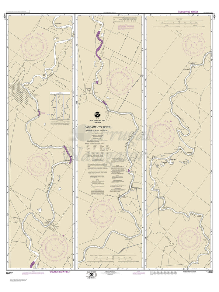 Archival NOAA nautical chart Sacramento – River Fourmile Bend To Colusa.