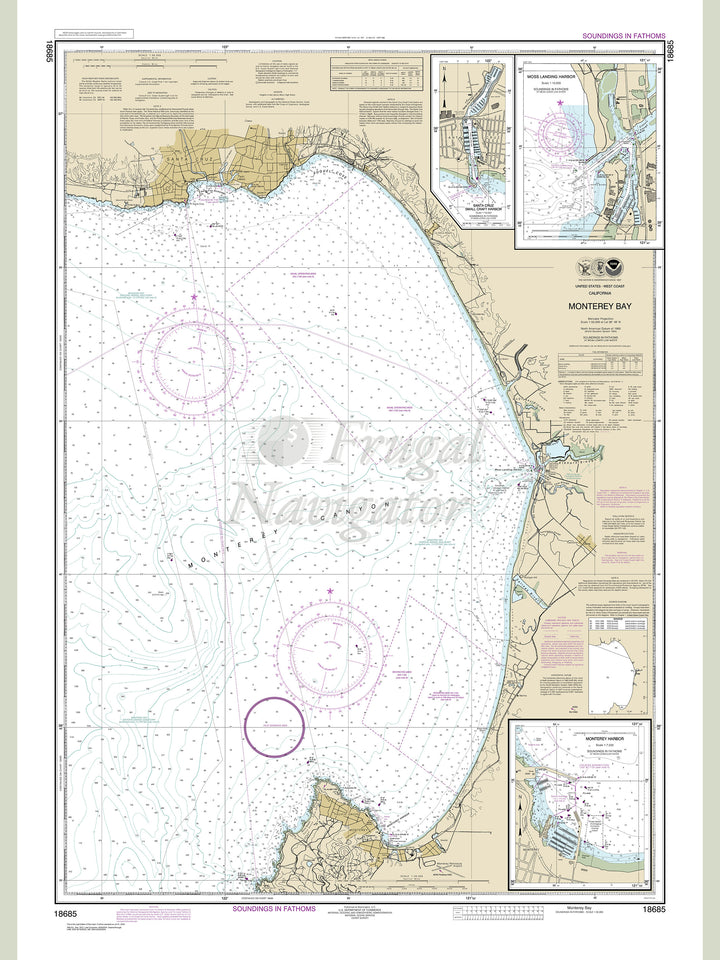 Archival NOAA nautical chart Monterey – Bay;Monterey Harbor;Moss Landing Harbor;Santa Cruz Small Craft Harbor.