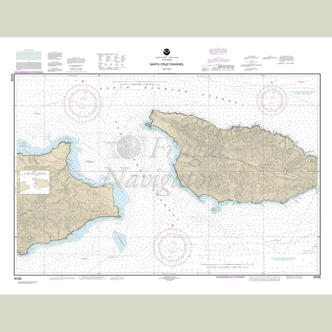Archival NOAA nautical chart Santa – Cruz Channel.