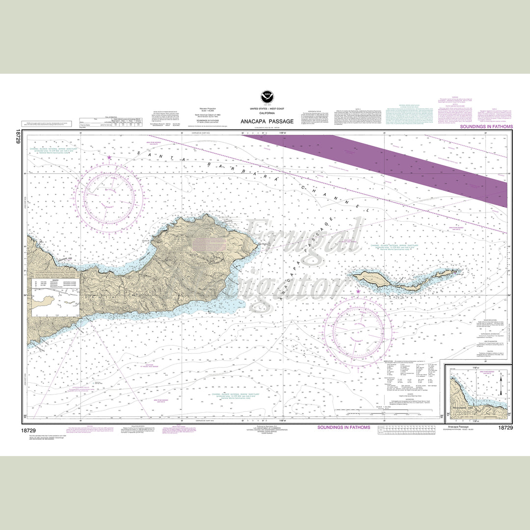 Archival NOAA nautical chart Anacapa – Passage;Prisoners Harbor.