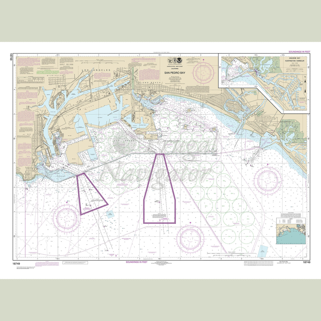 Archival NOAA nautical chart San – Pedro Bay;Anaheim Bay Huntington Harbor.