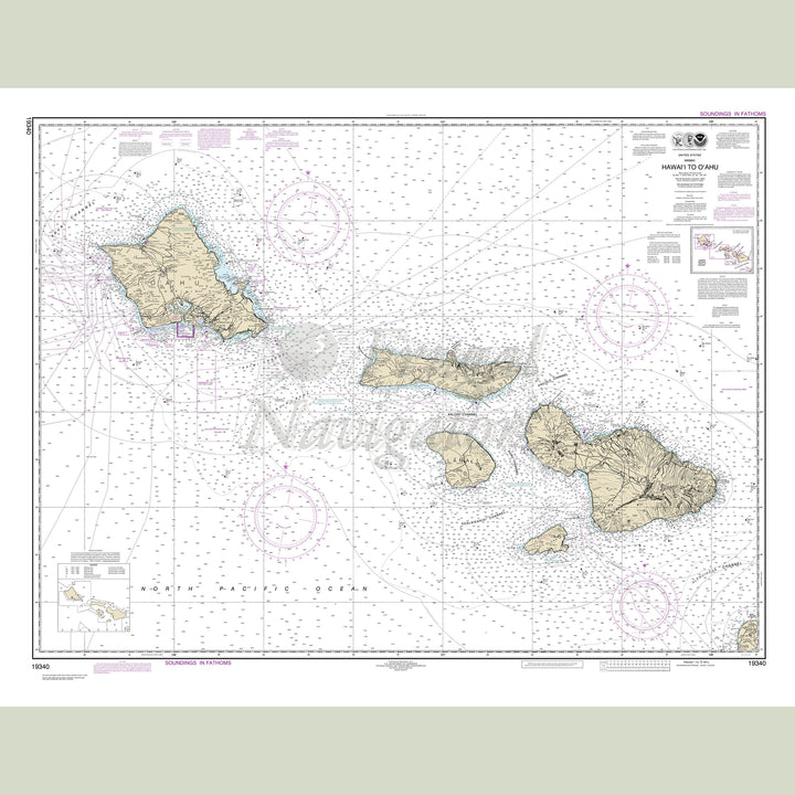 Archival NOAA nautical chart Hawai‘i – to O‘ahu.