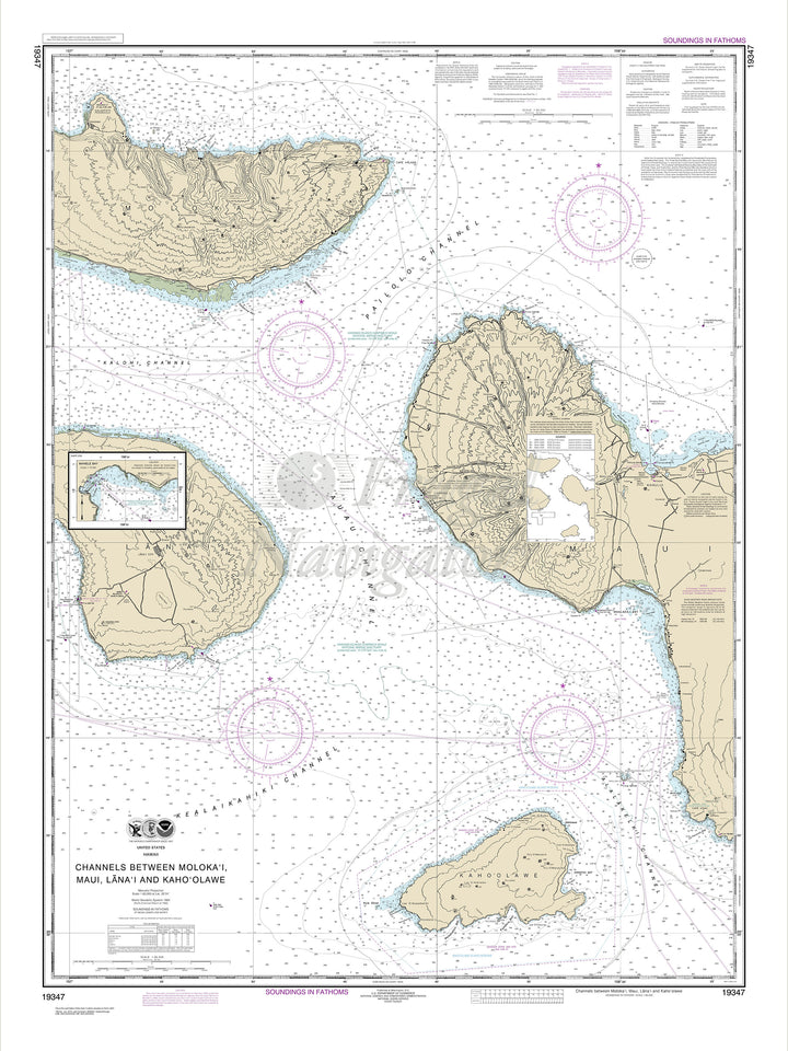 Archival NOAA nautical chart Channels – between Molokai, Maui, Läna‘i and Kaho‘olawe;Manele Bay.