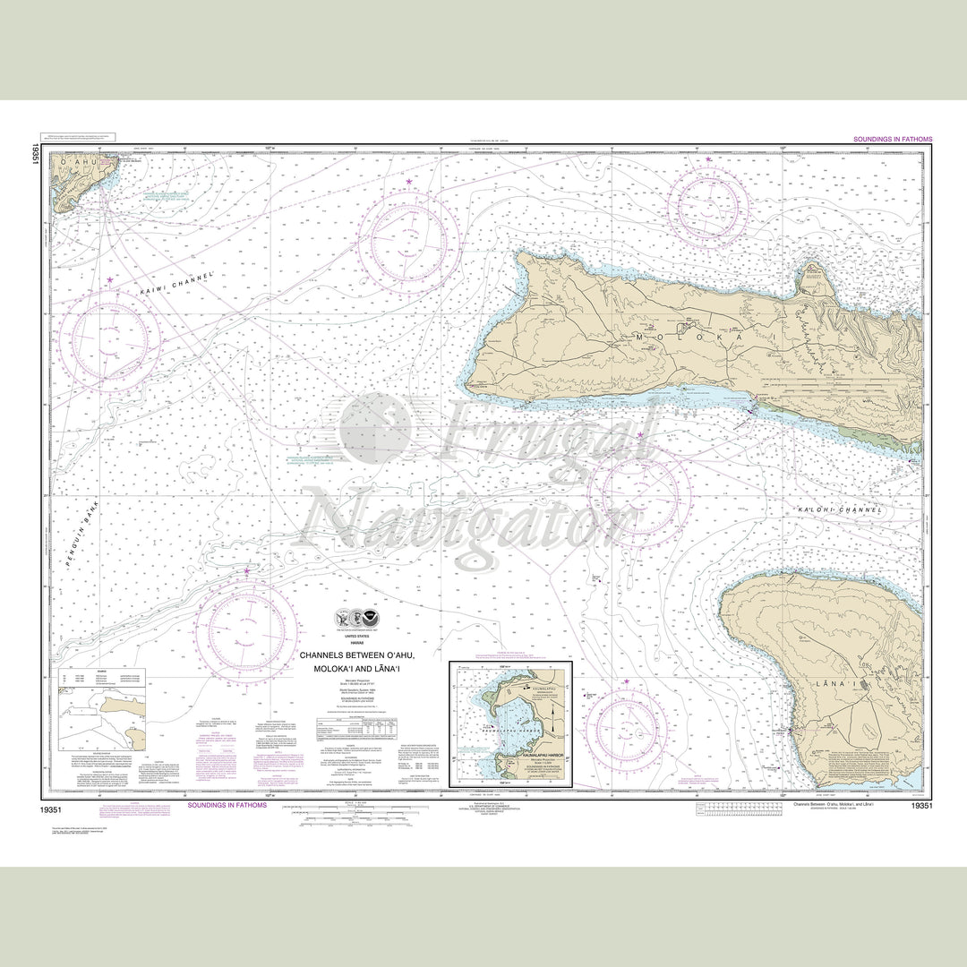 Archival NOAA nautical chart Channels – between O‘ahu, Moloka‘i and Läna‘i;Kaumalapa‘u Harbor.