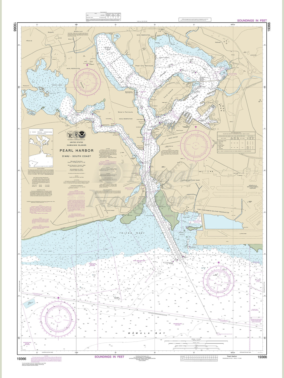 Archival NOAA nautical chart Pearl – Harbor O‘ahu South Coast.