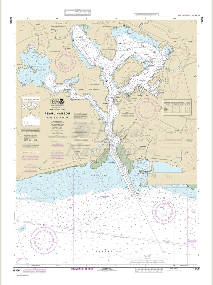 Archival NOAA nautical chart Pearl – Harbor O‘ahu South Coast.