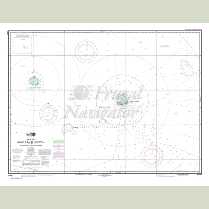 Archival NOAA nautical chart Gambia – Shoal to Kure Atoll including approaches to the Midway Islands.