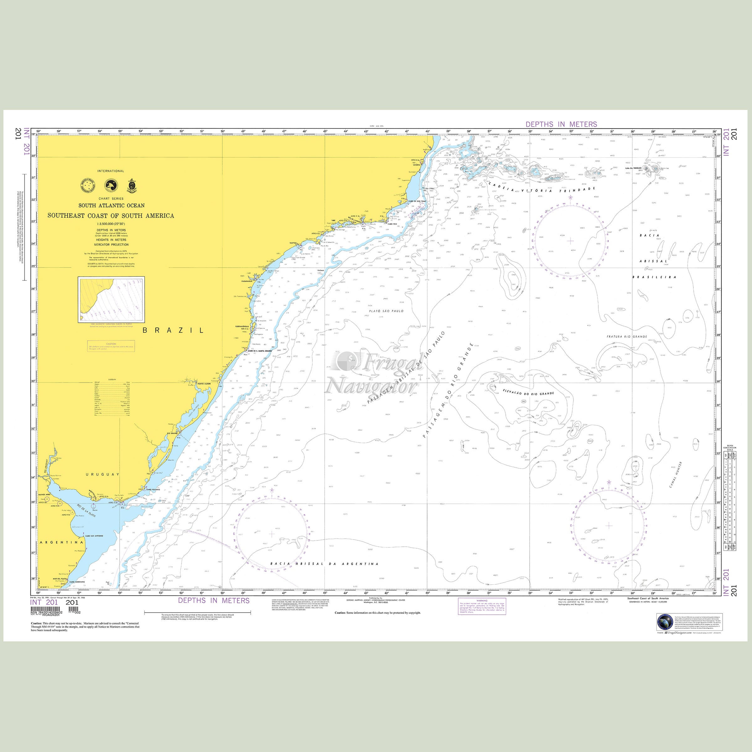 Official NGA nautical chart 201 – Southeast Coast of South America.