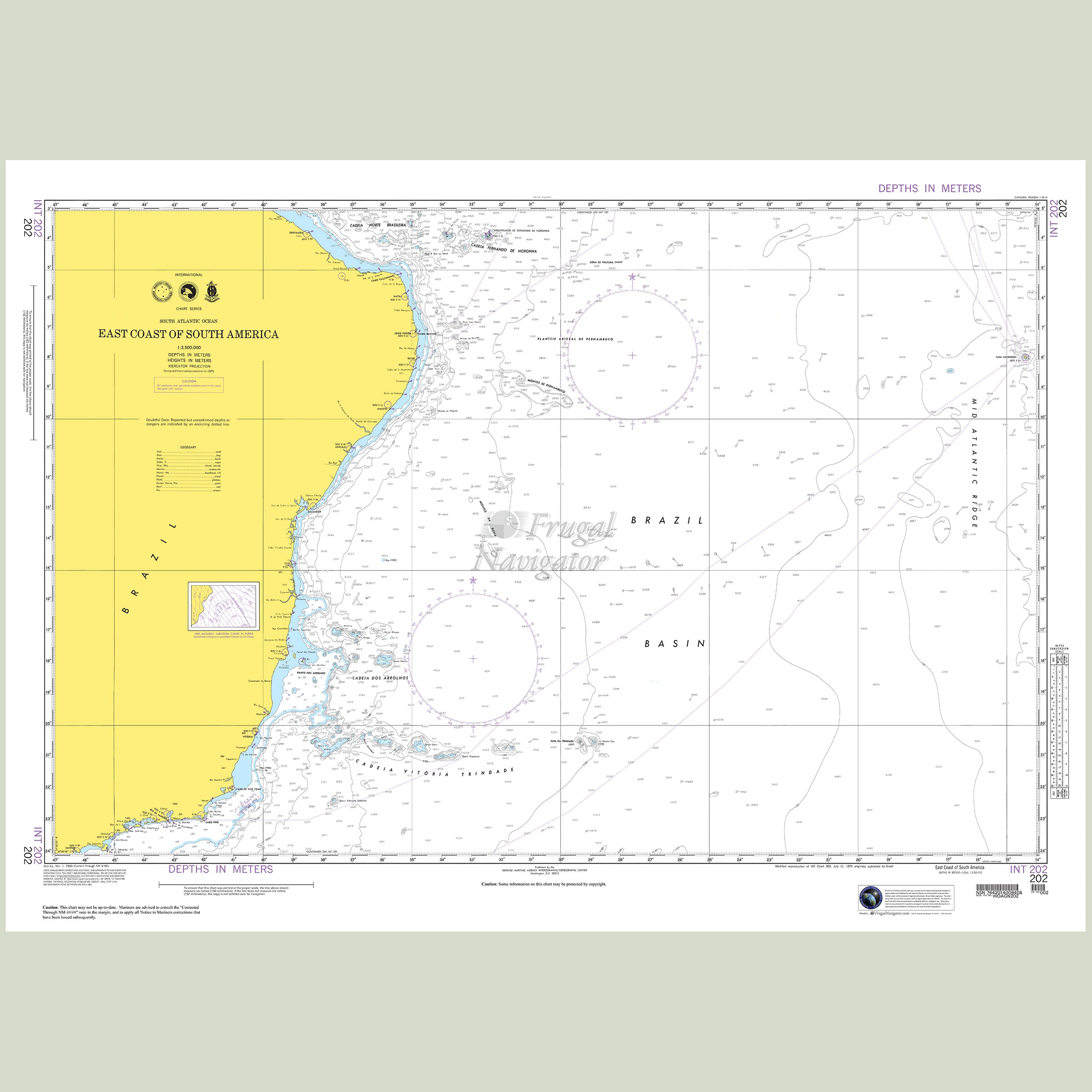 Official NGA nautical chart 202 – East Coast of South America.