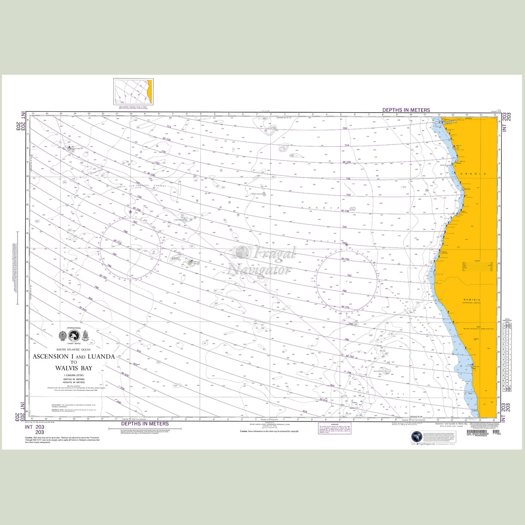 Official NGA nautical chart 203 – Ascension Island and Luanda to Walvis Bay.