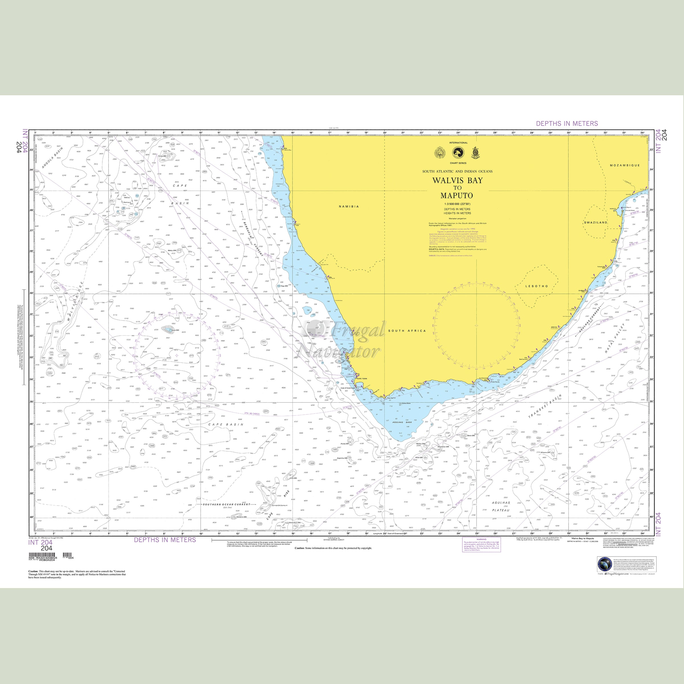 Official NGA nautical chart 204 – Walvis Bay to Maputo.