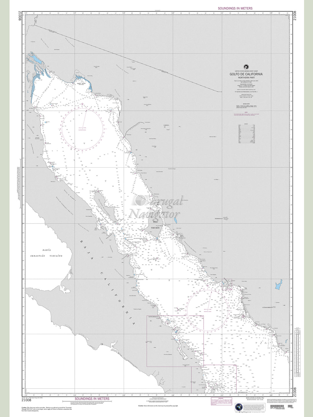 Official NGA nautical chart 21008 – Mexico - Golfo De California - Northern Part.