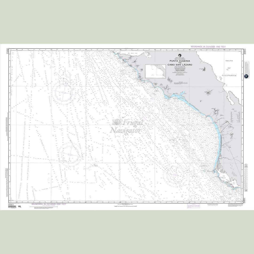 Official NGA nautical chart 21011 – Mexico - Baja California - Punta Eugenia to Cabo San Lazaro.