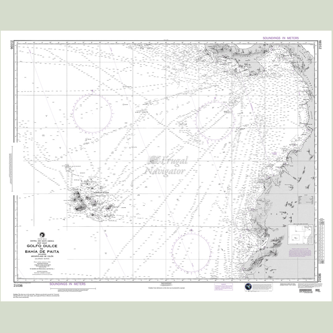 Official NGA nautical chart 21036 – Central and South America - Gulfo Dulce to Bhaia de Paita including Galapagos Islands.