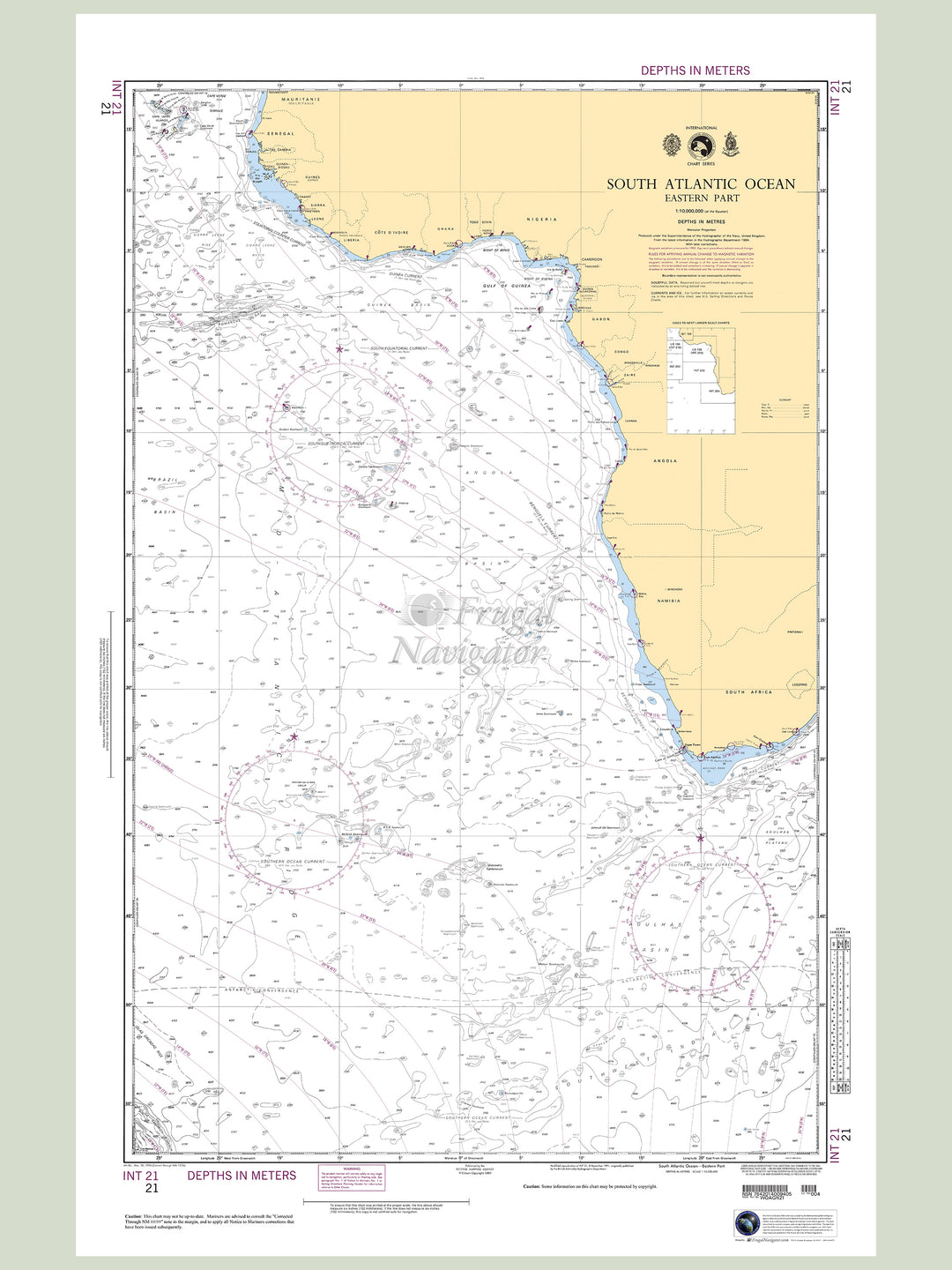 Official NGA nautical chart 21 – South Atlantic Ocean - Eastern Part.