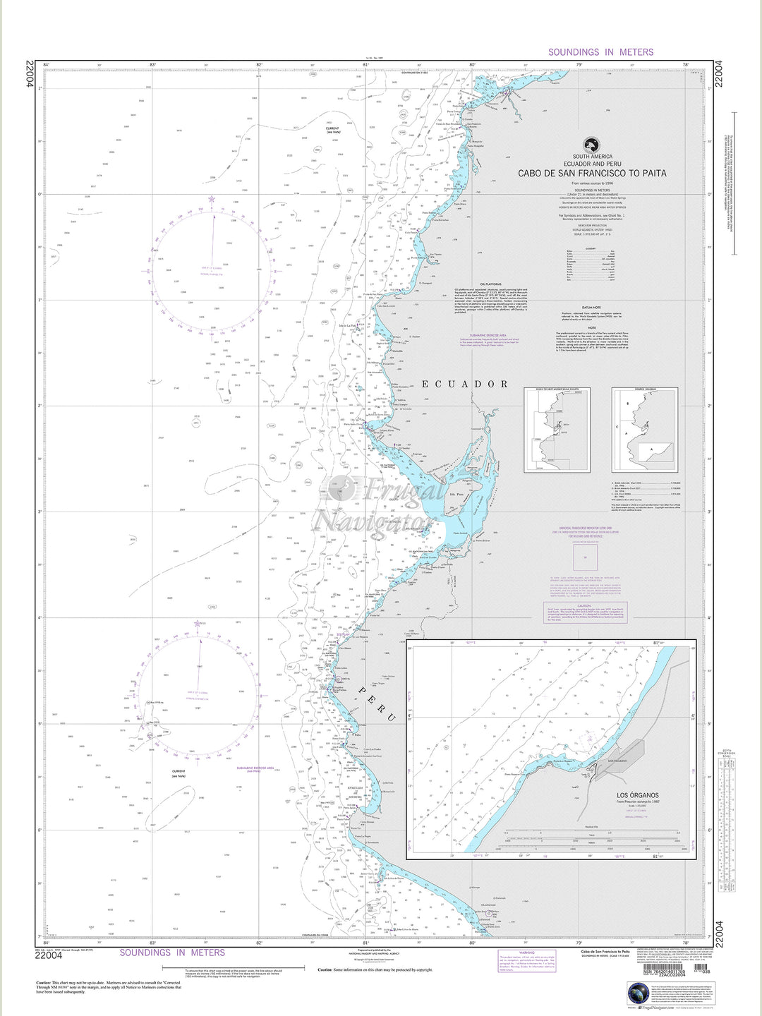 Official NGA nautical chart 22004 – South America - Cabo De San Francisco to Paita.
