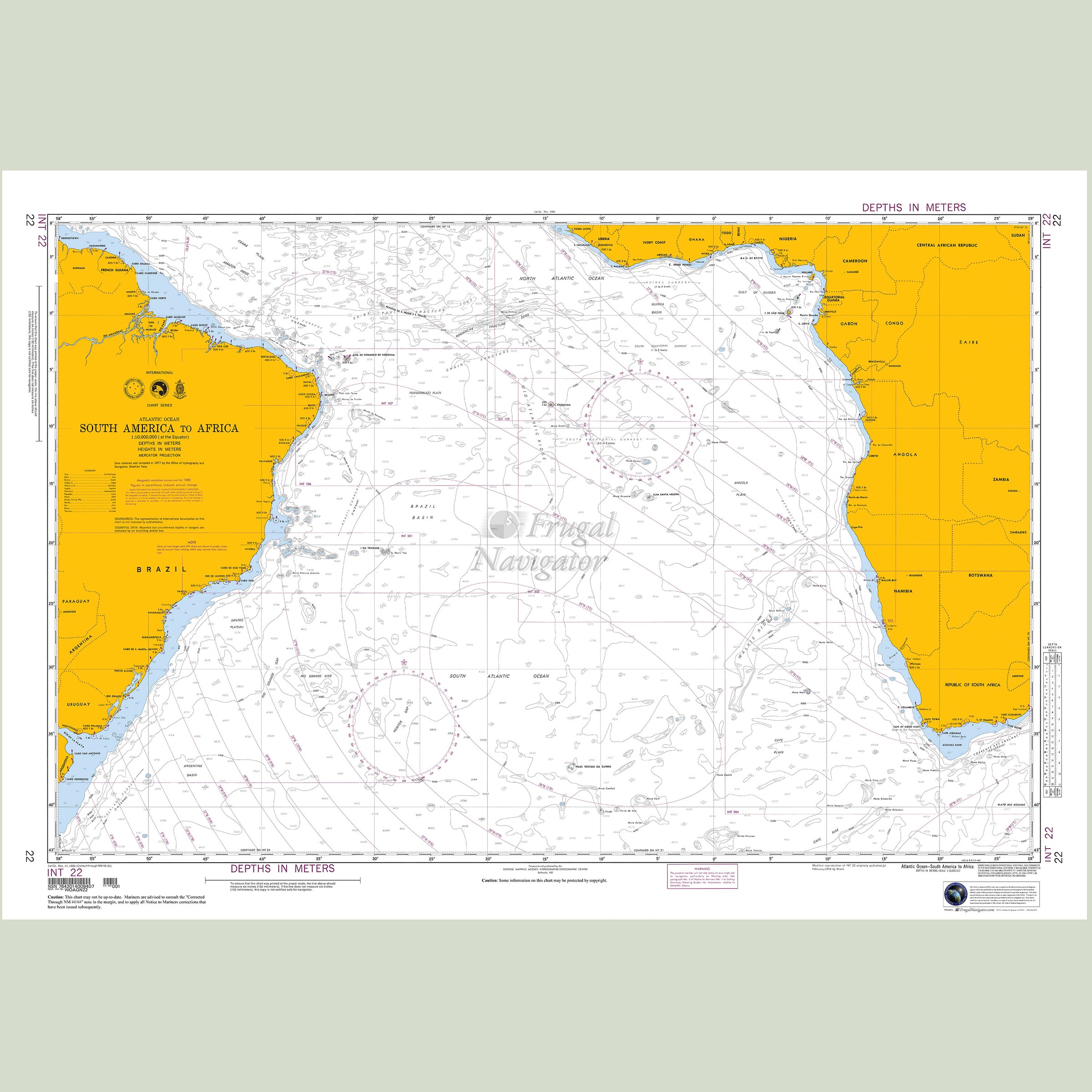 Official NGA nautical chart 22 – South Atlantic Ocean - South America to Africa.