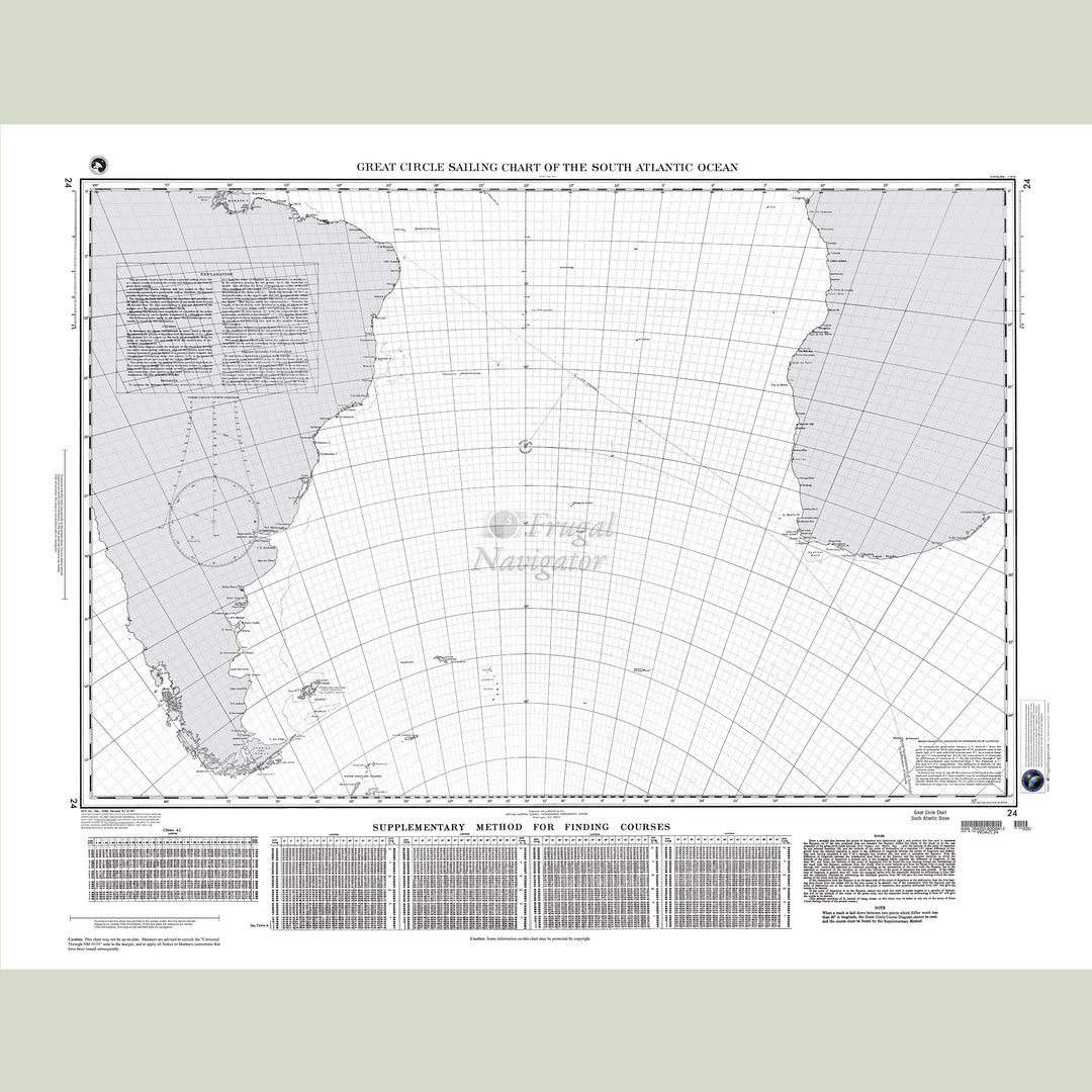 Official NGA nautical chart 24 – Great Circle Sailing Chart of the South Atlantic.